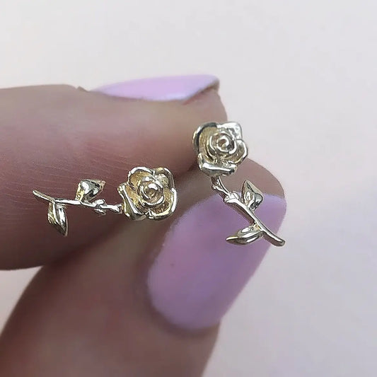 Solid 14kt Gold Forever Rose Studs