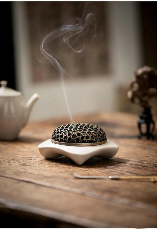 Ceramic Incense burner with Metal Mesh Screen