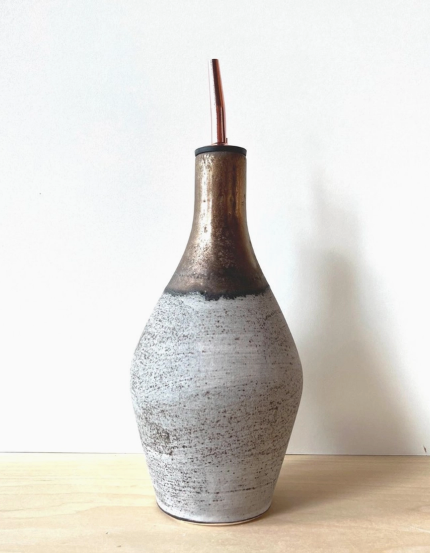 Handthrown Grey and Gold Ceramic Olive Oil Dispenser