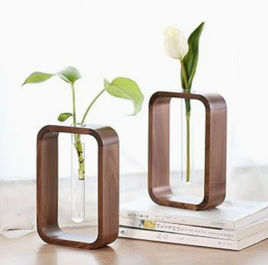 Wood Hydroponic Plant Vase