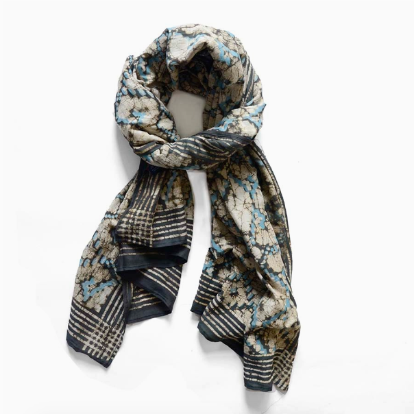 Floral Block Printed Silk Blend Bandana