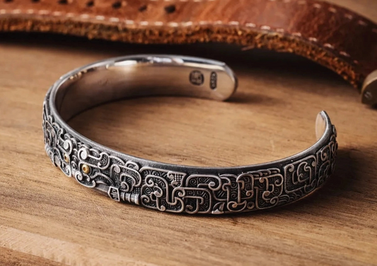 Ancient Symbolism Sterling Silver Cuff Bracelet