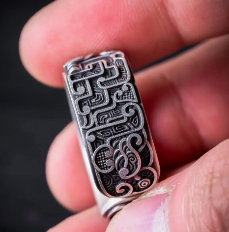 Ancient Oriental Symbolism Silver Ring