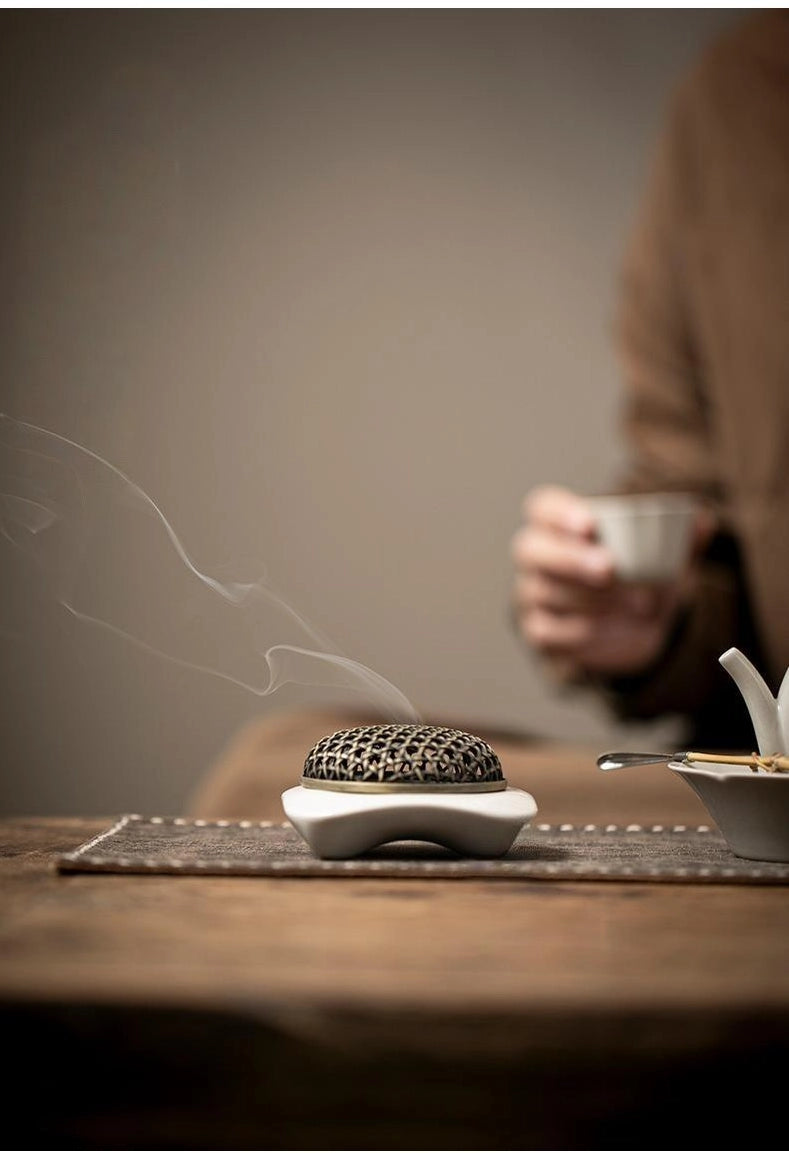 Ceramic Incense burner with Metal Mesh Screen