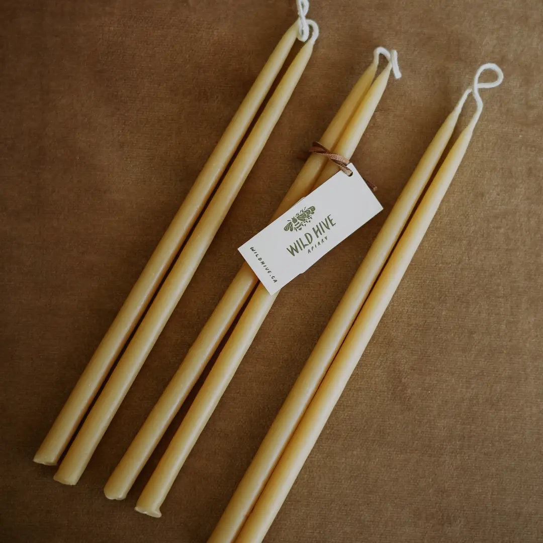 Natural Beeswax Thin Taper Candles | Triplet Pair Set