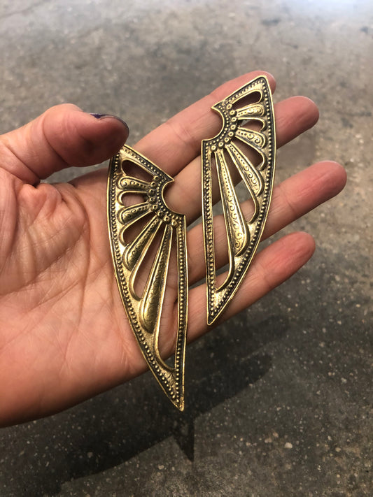 Reclaimed Metal Deco Wing Earrings