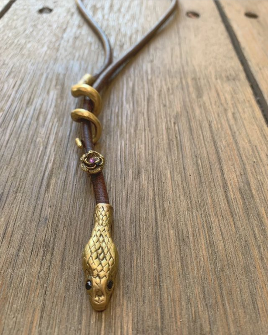 Reclaimed Metal Serpent Lariat Necklace