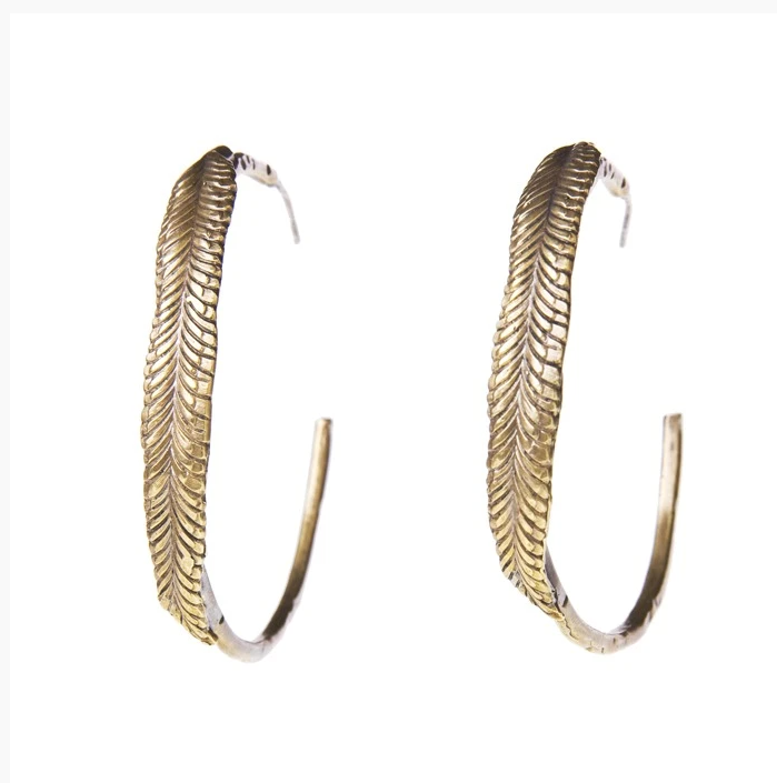 Reclaimed Metal Feather Hoop Earrings