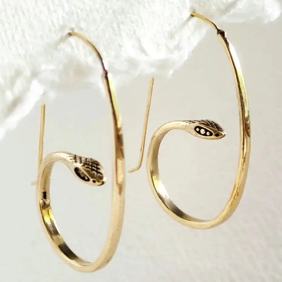 Brass Snake Hoop Earrings Handcrafted