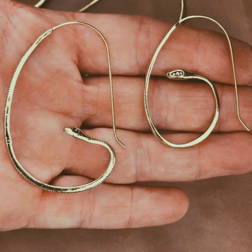Brass Snake Hoop Earrings Handcrafted