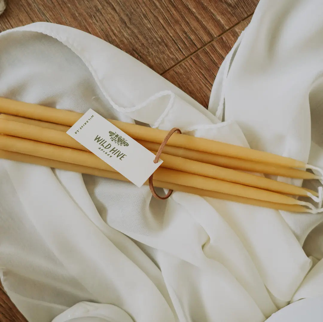 Natural Beeswax Thin Taper Candles | Triplet Pair Set