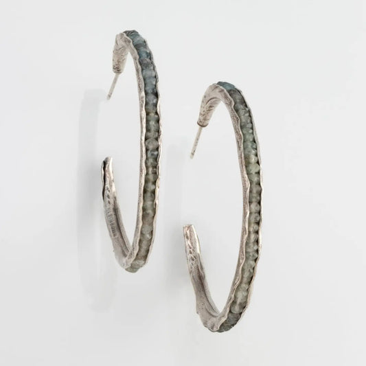 Large Hoop Groove Earrings in Sterling