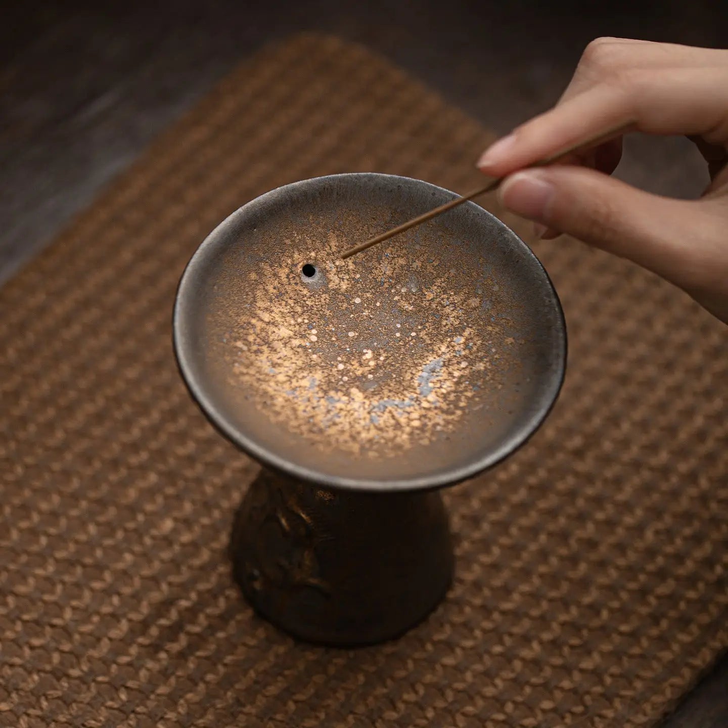 Iron Glazed Ceramic Incense Holder & Candle Pedestal