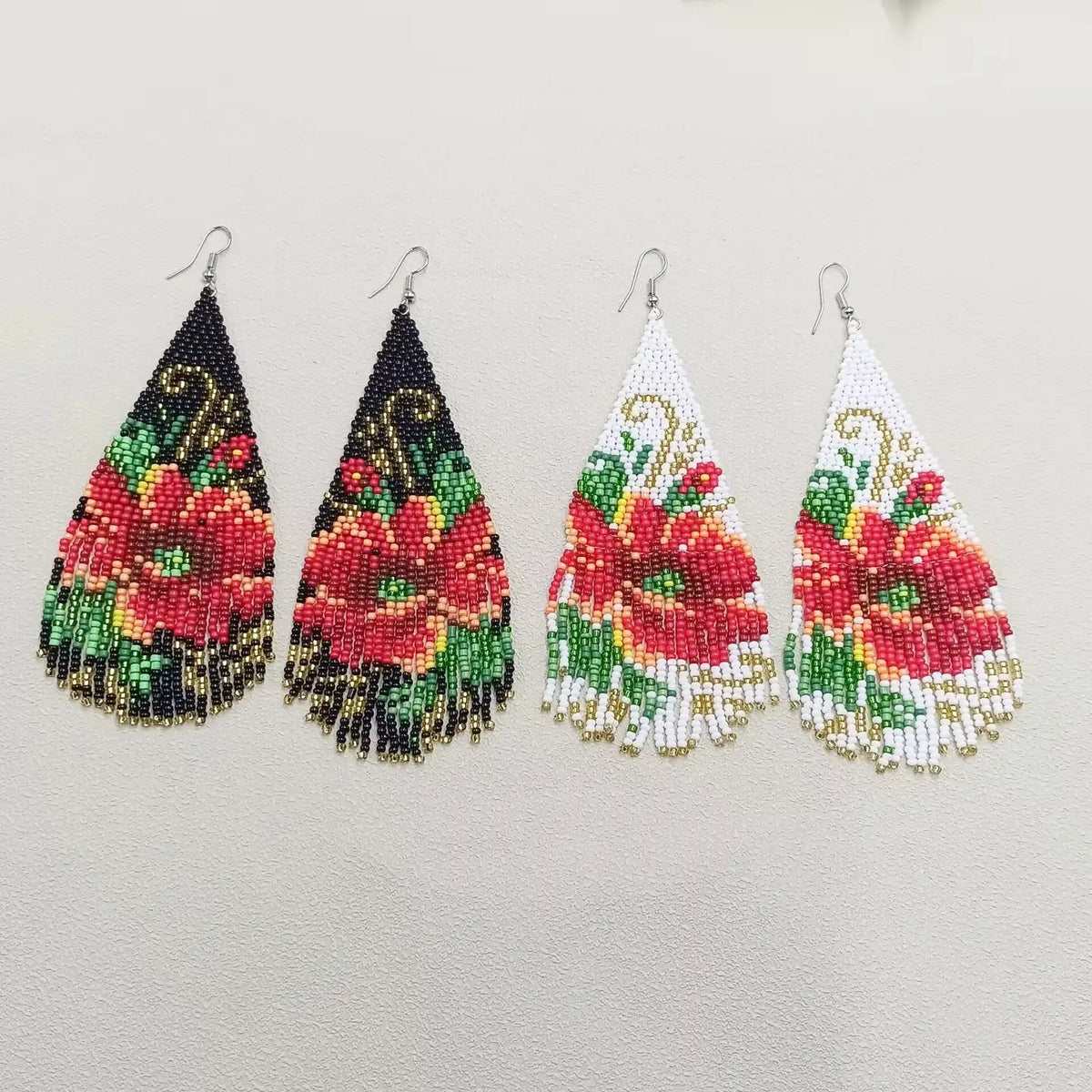 Flower Boho Handmade Seed Beads Fringe Earrings
