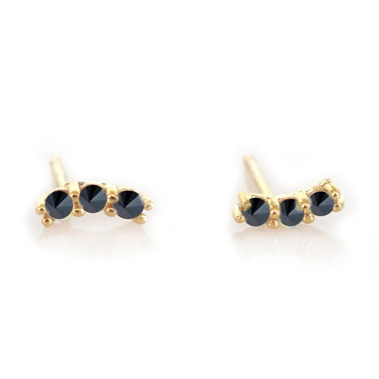 Solid 14kt Gold Black Diamond Curve Studs