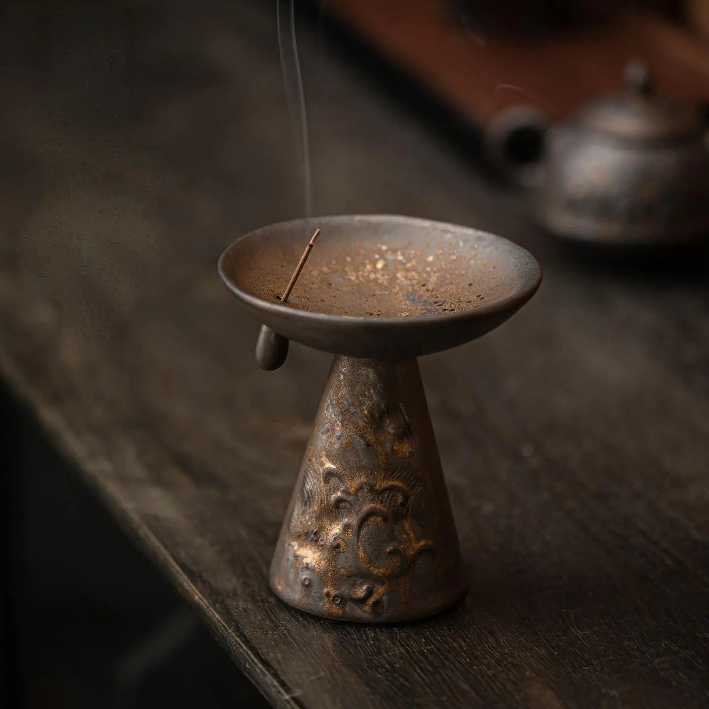 Iron Glazed Ceramic Incense Holder & Candle Pedestal