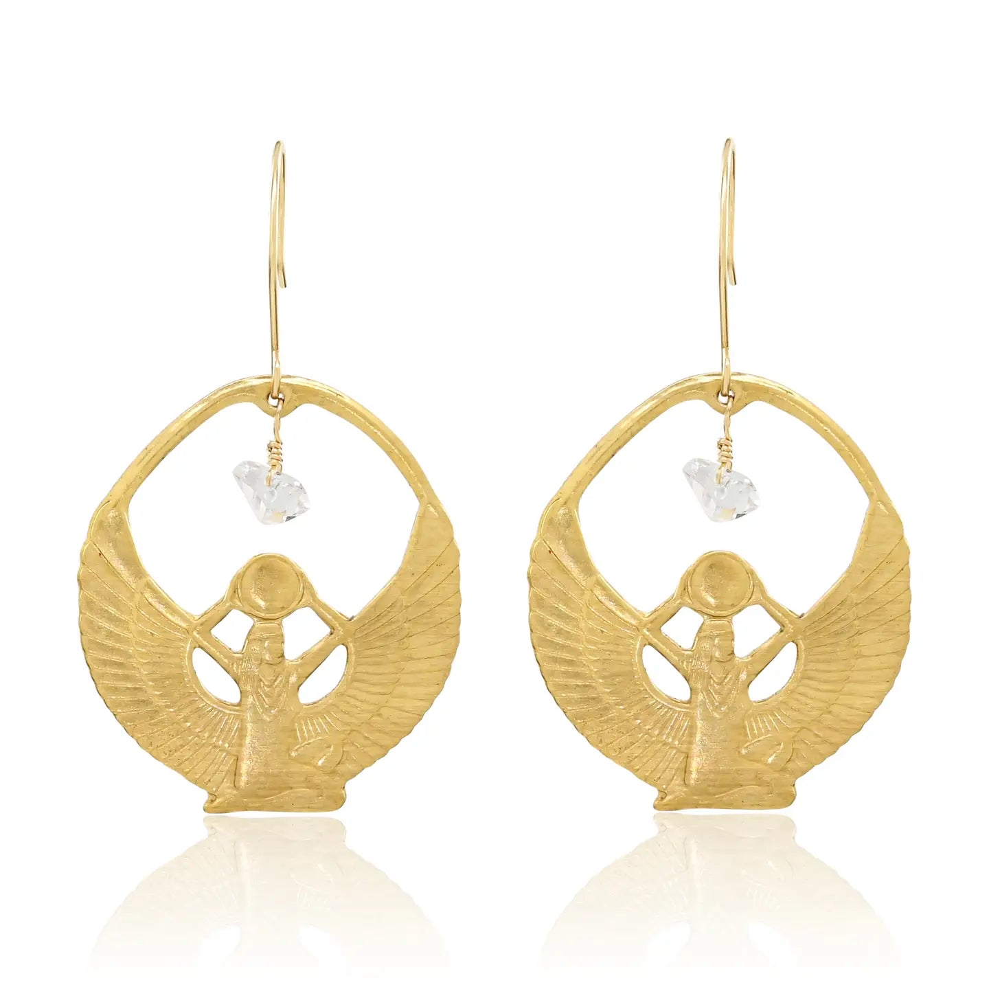 Brass Winged Egyptian Goddess Isis Earrings