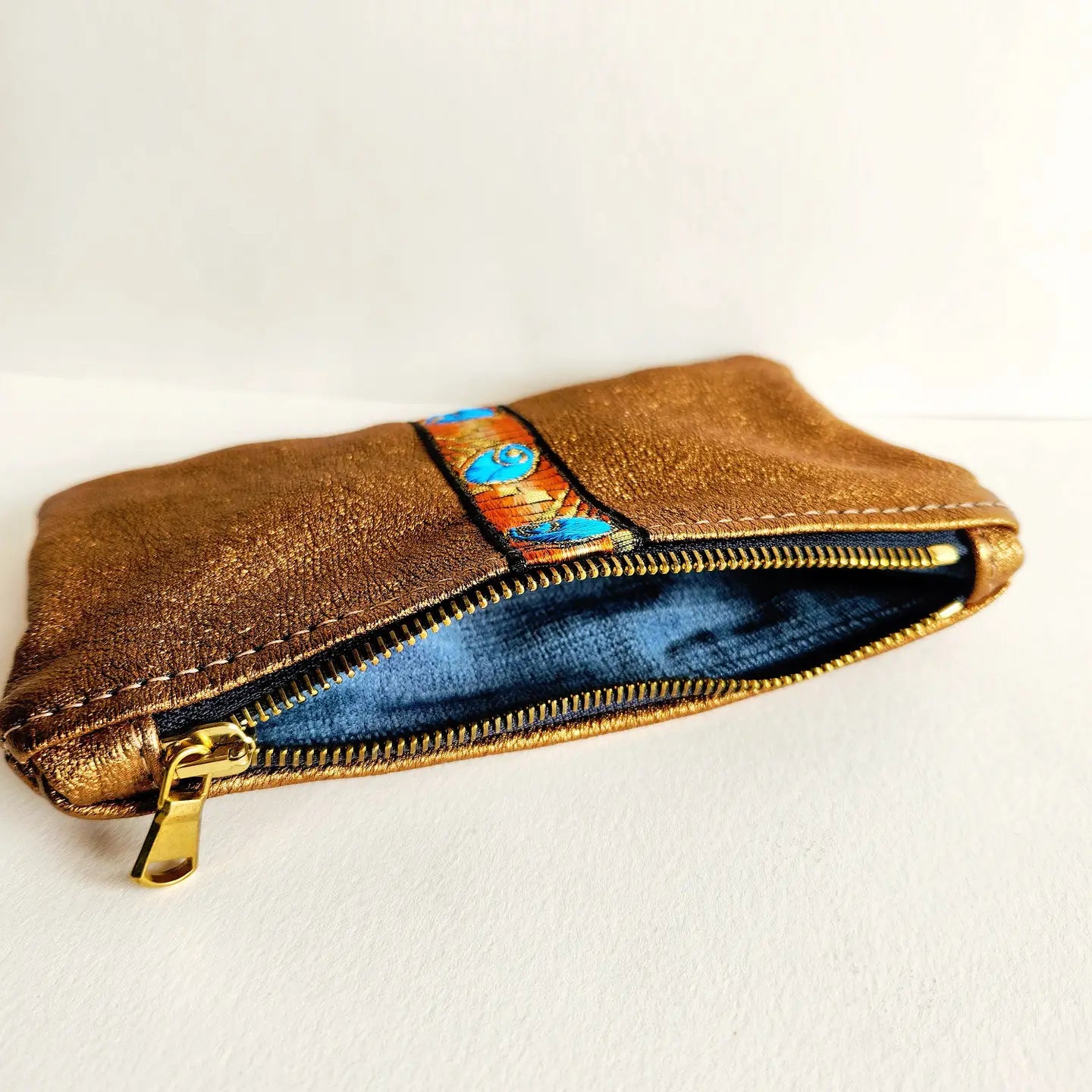 Golden Peacock Italian Leather with French Trim Pouch