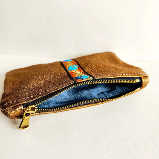Golden Peacock Italian Leather with French Trim Pouch