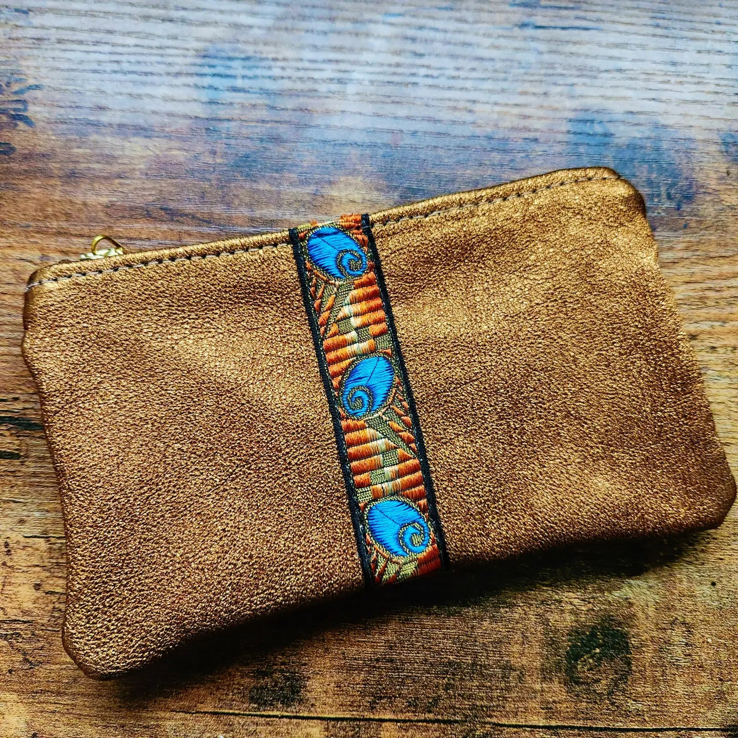 Golden Peacock Italian Leather with French Trim Pouch