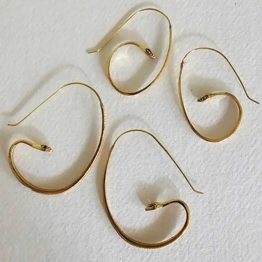 Brass Snake Hoop Earrings Handcrafted