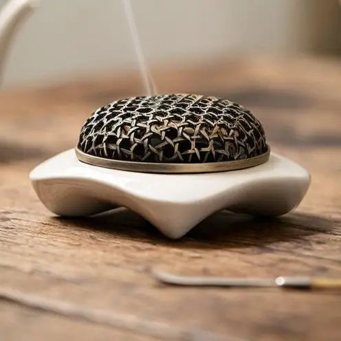 Ceramic Incense burner with Metal Mesh Screen