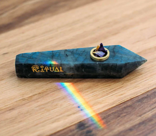 Labradorite Pipe + Blue Lotus Flowers