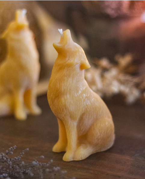 Beeswax Wolf and Moon Candles