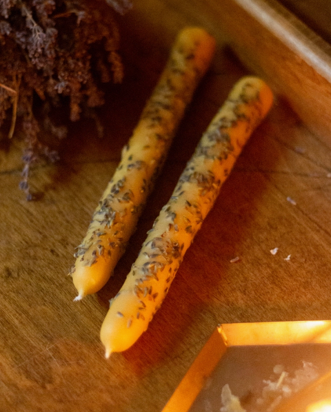 Beeswax Wolf and Moon Candles