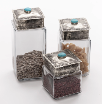 Silver + Turquoise Glass Bottom Canister Collection