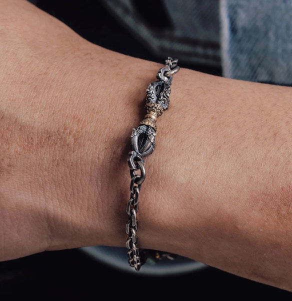 Vajra Wisdom Bracelet- Silver and Leather