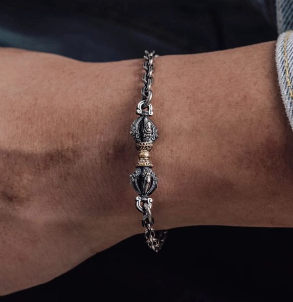 Vajra Wisdom Bracelet- Silver and Leather