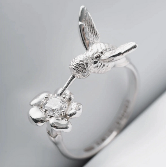 Silver Hummingbird Ring