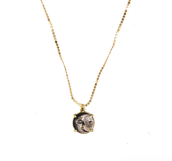 Reclaimed Metal Necklace | Abalone Moon with Stars