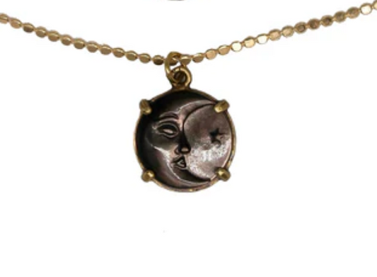 Reclaimed Metal Necklace | Abalone Moon with Stars