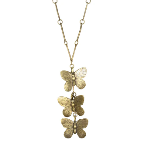 Reclaimed Metal Necklace | Three Butterflies