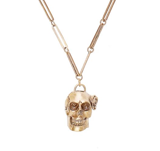Reclaimed Metal Necklace | Skull with Rose