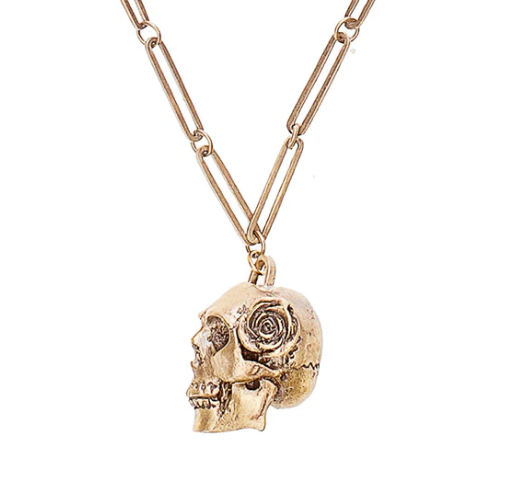Reclaimed Metal Necklace | Skull with Rose