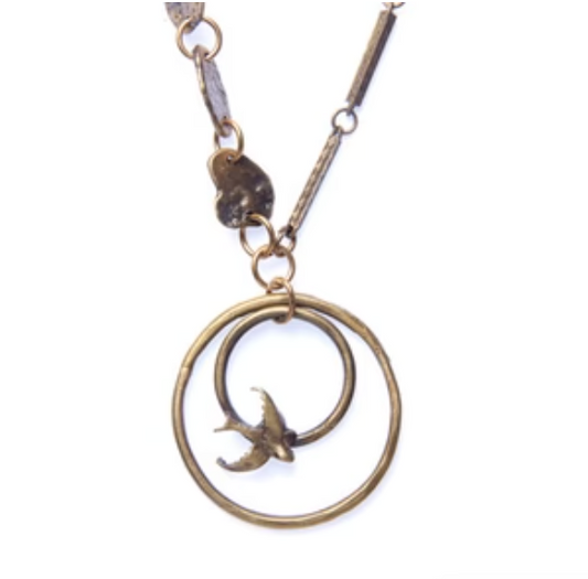 Reclaimed Metal Necklace | Double Bird Circle