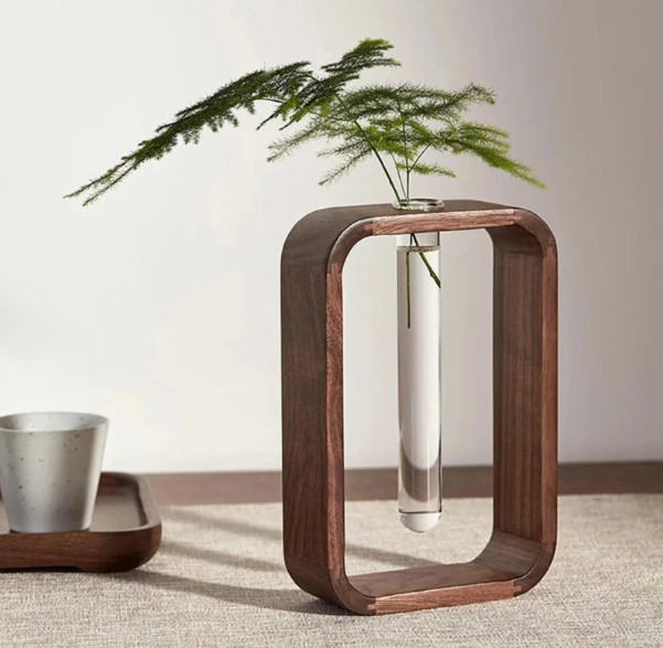 Wood Hydroponic Plant Vase
