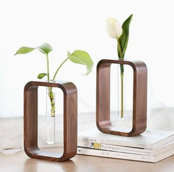 Wood Hydroponic Plant Vase