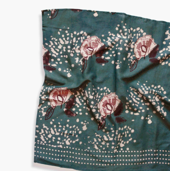 Floral Block Printed Silk Blend Bandana