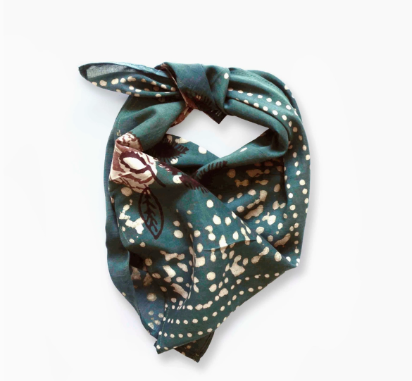 Floral Block Printed Silk Blend Bandana