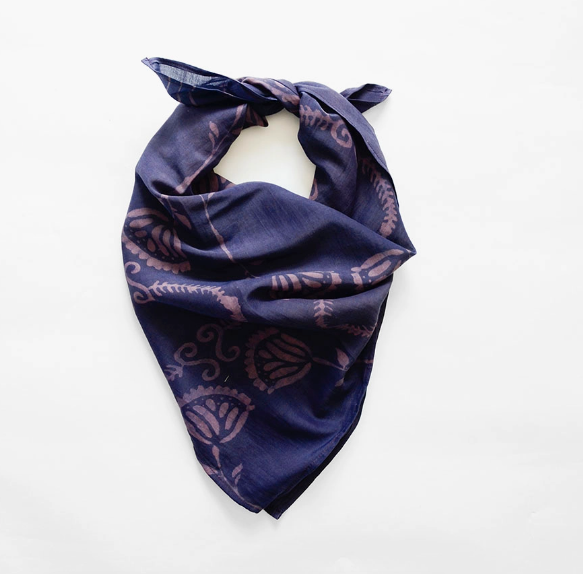 Floral Block Printed Silk Blend Bandana