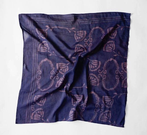 Floral Block Printed Silk Blend Bandana