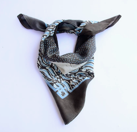 Floral Block Printed Silk Blend Bandana