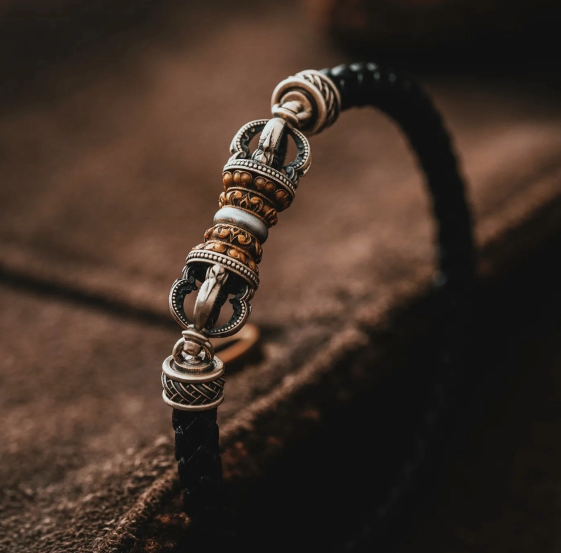 Vajra Wisdom Bracelet- Silver and Leather