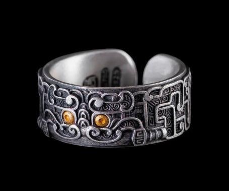 Ancient Oriental Symbolism Silver Ring