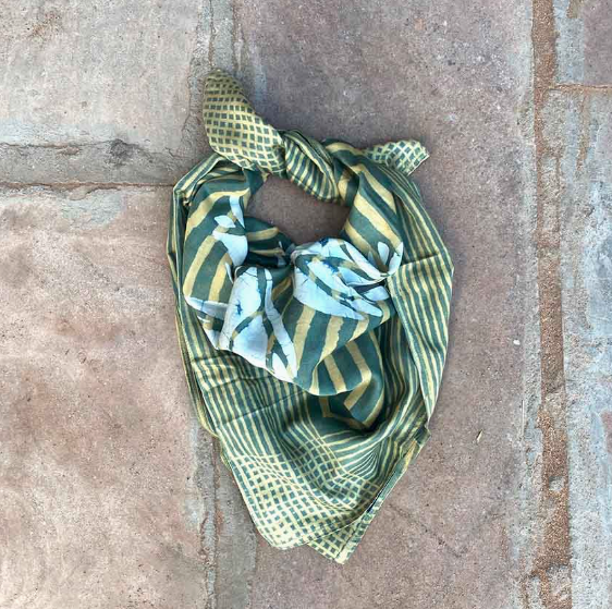 Floral Block Printed Silk Blend Bandana
