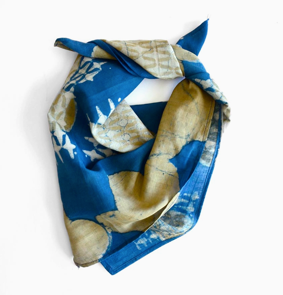 Floral Block Printed Silk Blend Bandana